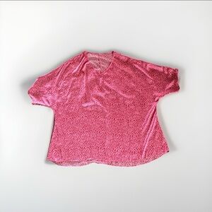 Hot Pink Fuchsia Leopard Animal Print V- Neck Oversized Fit Blouse